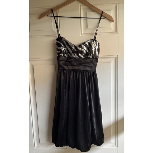 Y2K 2000s Formal Dress Small XS Black Sequin Mini Bubble Hem Short Fairy Prom - Picture 1 of 16